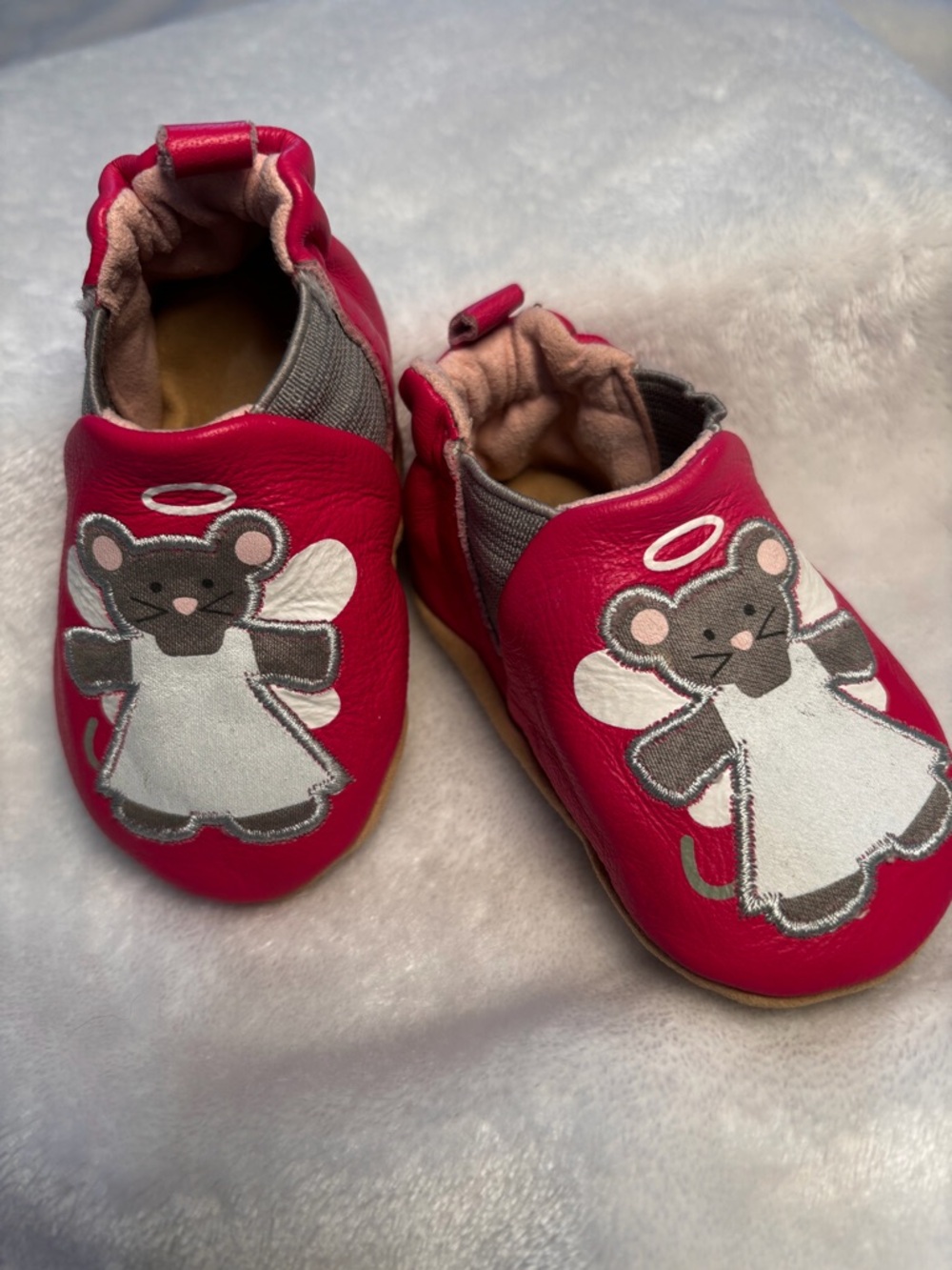Robeez Pink Leather Soft Sole Shoes with Angel Mouse Applique